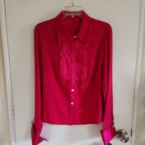 Liz Claiborne pink red "tuxedo" blouse with rhinestone cufflinks, size 14